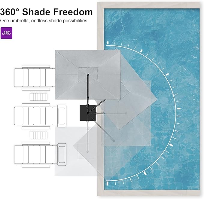 PURPLE LEAF 9' X 11.5' Rectangle Cantilever Umbrella with Base Outdoor Large Aluminum Patio Umbrella with 3-Year Fade Resistance Recycled Fabric and 360-degree Rotation for Deck Garden, Pebble Grey