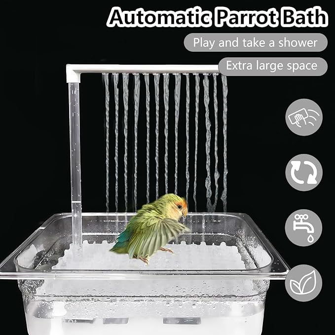kathson Automatic Parrot Bathtub with Pump,Large Bird Bath Shower with Water Pressure Controller and USB Electric Water Cycle,Parakeet Bath Tub for Cockatiel,Cockatoo,Lovebird,Conure,Budgie