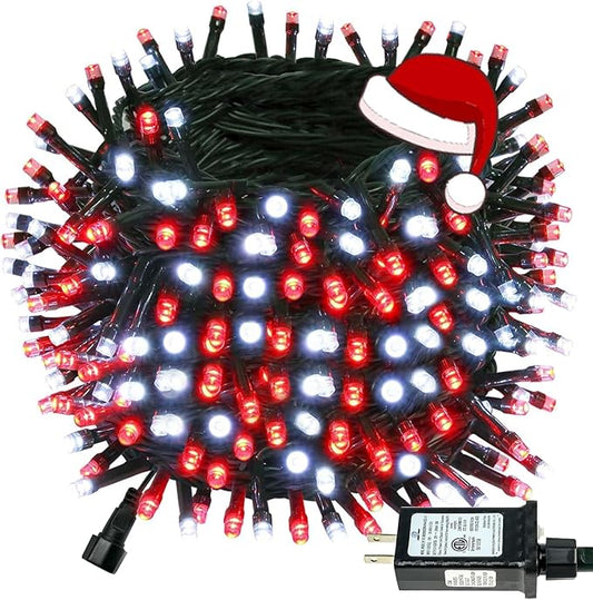 Connectable 240LED 95Ft 13Modes String Lights Indoor Outdoor | Extendable Green Wire Red & White Christmas Tree Lights with Timer | Twinkle Fairy Light Plug in for Xmas Tree Garden Decor(Red & White)