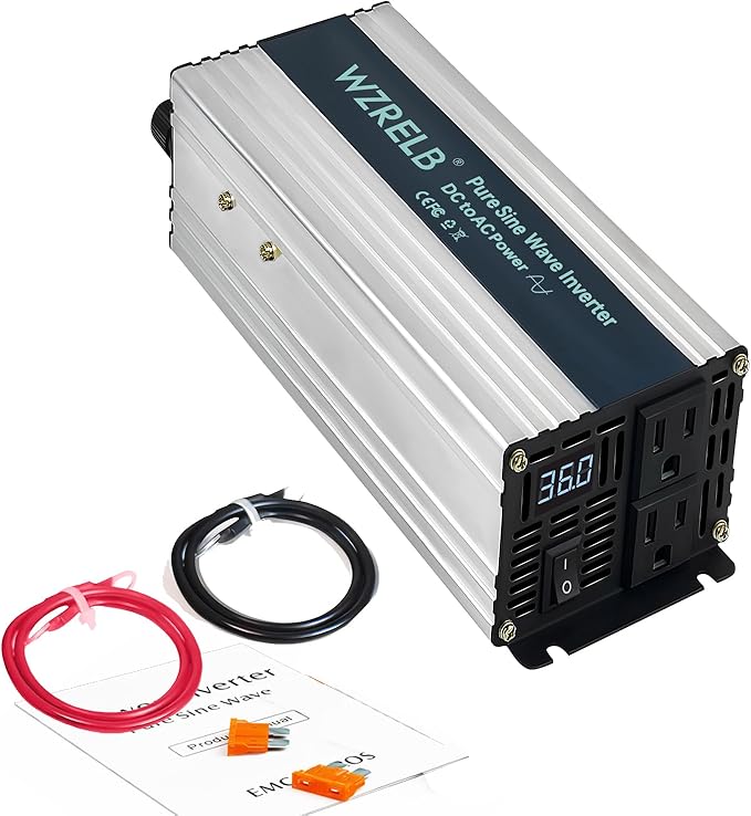 WZRELB 800W Pure Sine Wave Inverter 36V DC to 110V 120V AC,Car Power Inverter with Dual AC Outlets, LED Display,Off-Grid Portable Power Converter for Home, RV, Truck, Camping