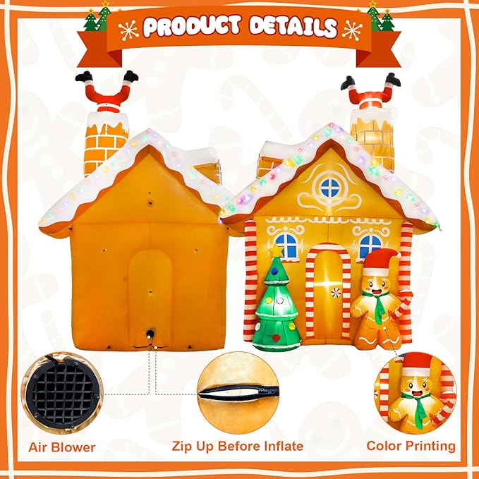 10FT Christmas Inflatables Outdoor Decorations, Inflatable Gingerbread House Decoration with LED Colored Lights, Inflatable Christmas Decorations Outdoor for Yard Lawn Garden