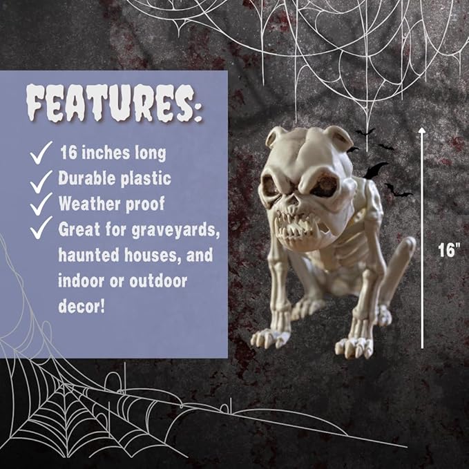 SCS Direct French Bulldog Dog Skeleton Halloween Decoration-16 Long-Weather Resistant for Indoor/Outdoor- Upgrade Your Fall Graveyard Haunted House Party Props