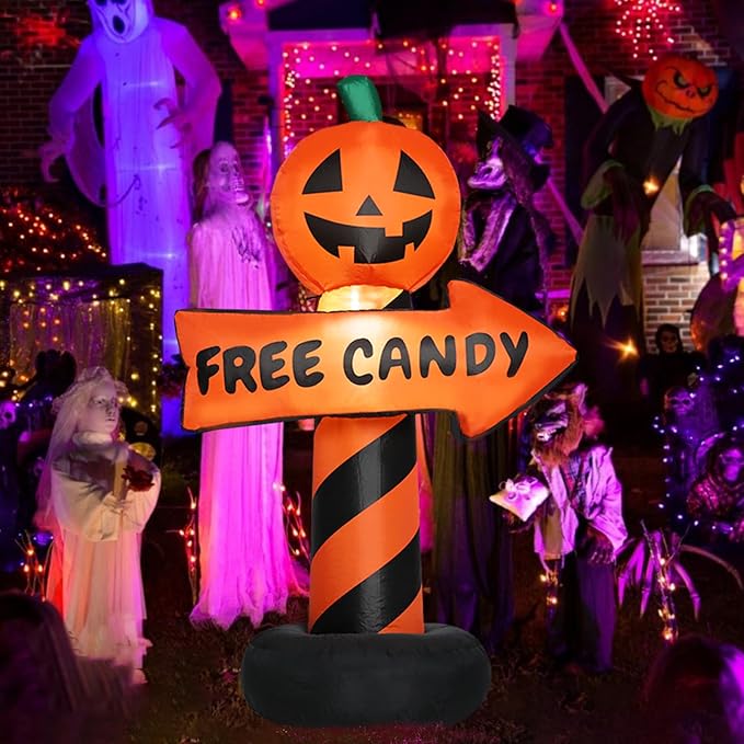 Halloween Inflatable Decoration Sign 4 FT Halloween Inflatables Outdoor Blow up Outdoor Halloween Inflatables Decorations with LED Light Built-in for Holiday Party Yard Decor