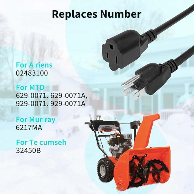 Snow Blower Electric Starter Cord 02483100 - Compatible with A riens Snowblower SS322 SS522 SS522C, MTD 629-0071 929-0071 929-0071B 6219MA, Te cumseh 32450B, Replace A riens Electric Start Cord Part