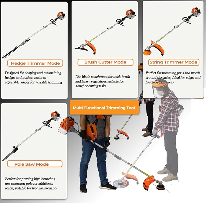 52cc 2-Cycle Gas Multi-Trimmer | 10-in-1 String Trimmer w/Rotatable 40” Pole Saw, Weed Eater Weed Wacker, Brush Cutter & Hedge Trimmer Gas for Lawn, Yard, Garden Care, All-in-one Garden Tool
