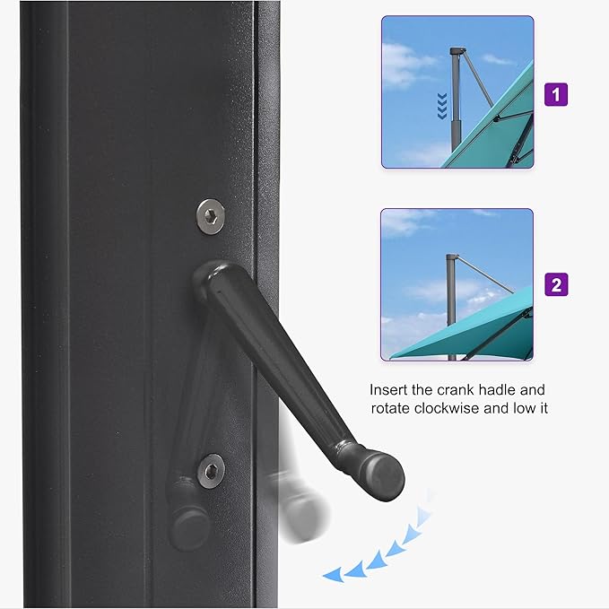 PURPLE LEAF 11.5' X 11.5' Telescopic Patio Umbrella Outdoor Cantilever Umbrella Square Up Down Lifting Offset Umbrella with 360-degree Rotation for Garden Deck Pool Patio Turquiose