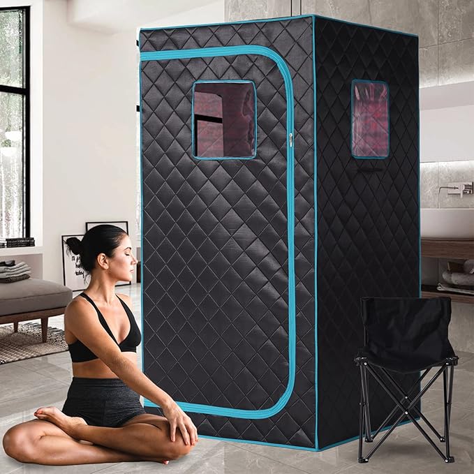Smartmak Portable Infrared Sauna Box with 660nm Red Light Therapy Lamp for Home, Personal Indoor Full Body Dry Sauna Spa Tent, Relax Saunas with 6 Heaters, Heated Foot Pad, Remote, Chair, Blackgreen