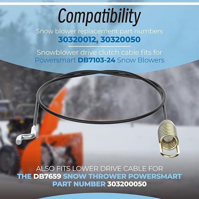 303200012 303200050 Auger Cable for PowerSmart Snow Blower DB7651-24 (212cc), DB7659A-22 (208cc), DB7651A-24 (208cc), DB7651-24 (208cc), DB7001 (21") (208cc), DB7659H-22 (212cc)