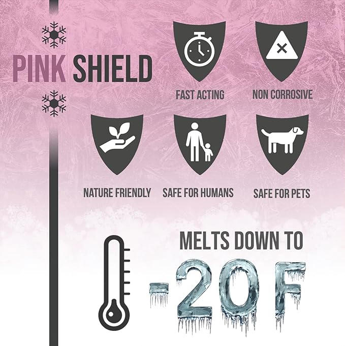 Pink Snow Shield Ice Melt (50 LBS) - A Pet Safe Ice Melt That is Effective Below Zero Degrees and is Safe for Our Children, Our Pets and Our Earth (4 Pack)