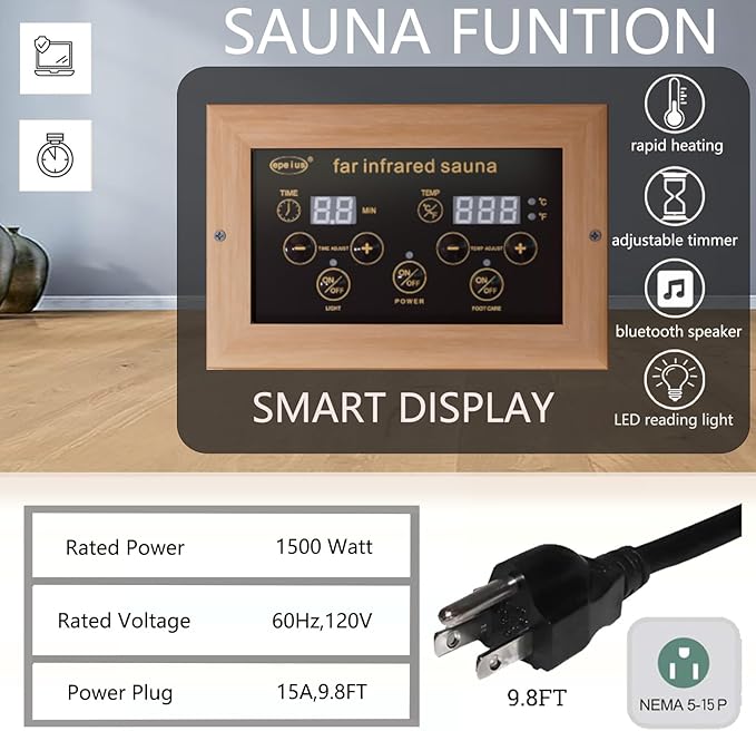 Infrared Sauna 2 Person, Low EMF Infrared Saunas for Home, Indoor Home Sauna Spa, Hemlock Wooden Sauna Room, 1500Watt, Bluetooth Speakers, Reading Lamps