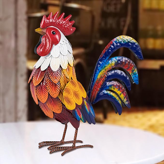 Natelf Metal Rooster Garden Statues & Sculptures, Chicken Yard Art Decor Standing Animal Lawn Ornament for Backyard Patio Kitchen Decorations