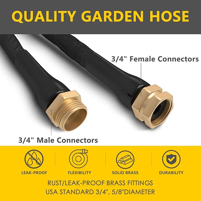 ACOVER Anti-Kink 100FT Non-Expanding Garden Hose, Flexible and Tough, Lightweight and Sturdy for Outdoor, Yard, Lawn, Car Wash, Marine, and Camper Use,and All-Season Use. U.S Standards Brass Fitting