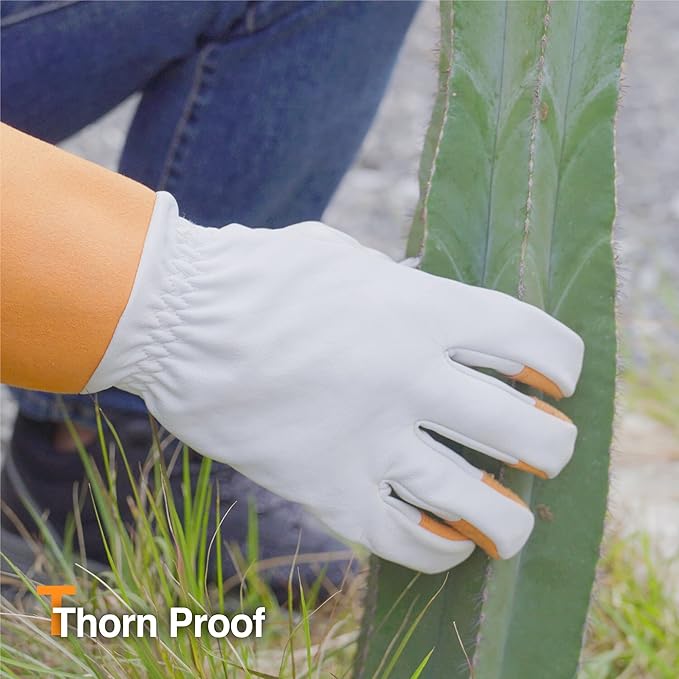 DEX FIT FG310 Gardening Gloves for Women & Men, Long Thorn Proof Leather Sleeves Protection, Comfortable, Durable for Cactus, Rose Bush Pruning and Garden and Yard Work; Orange L (9) 1 Pair
