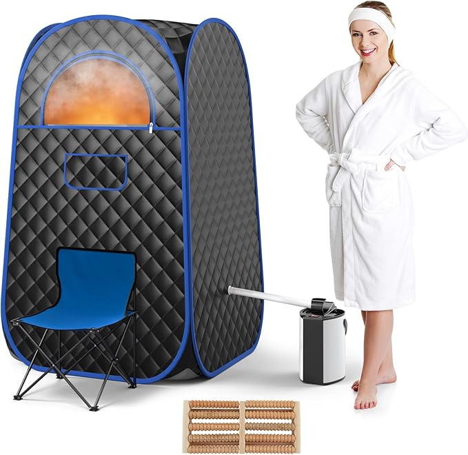 COSTWAY Portable Steam Sauna, Full-Body Personal Sauna Tent w/ 3L Steam Generator, Foldable Chair, Foot Massager, Timer, Remote Control, Indoor Pop-up Sauna Tent for Home Spa Relaxation (Black)
