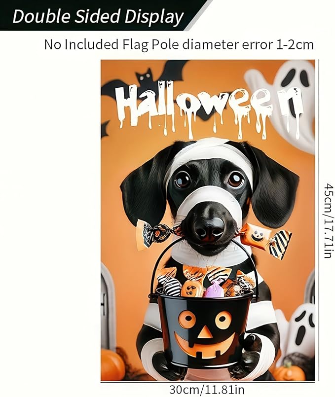 Halloween Garden Flags for Outside 12x18 Inch Double Sided Trick or Treat Dachshund Garden Flag Halloween Dog Skeleton Decorations Small Halloween Outdoor Yard Flag