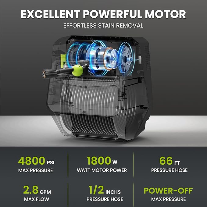 Wall Mounted Pressure Washer - 5500 PSI 3.6 GPM, 5 Levers Power Washer with 98FT Retractable Hose for Car/Driveway(Black)
