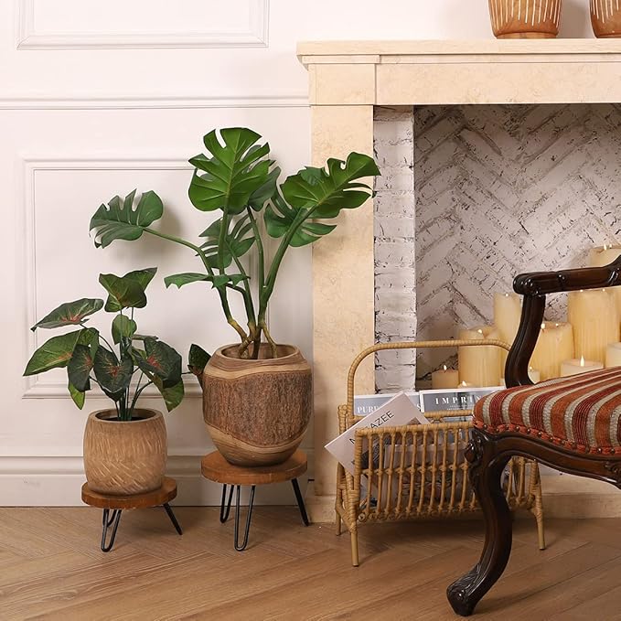 Athaliah Wood Plant Stand, Mini Mid Riser Stand Decor 2 Pack Wooden Plant Stool Indoor (Brown)