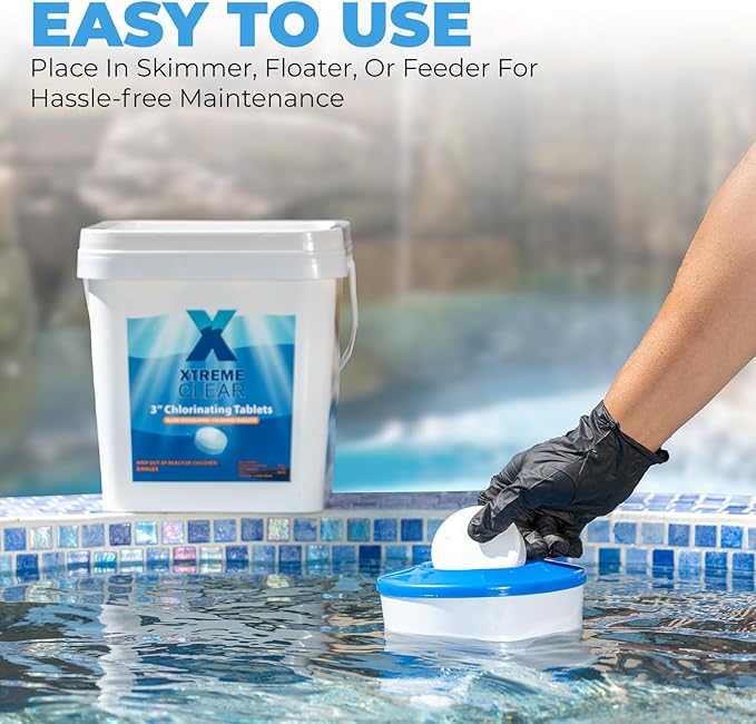 XtremeClear 25 Pound Bucket 3" Chlorine Tablets Bucket, 25 lbs Chlorinating Tabs for Swimming Pools Advanced Slow Dissolving