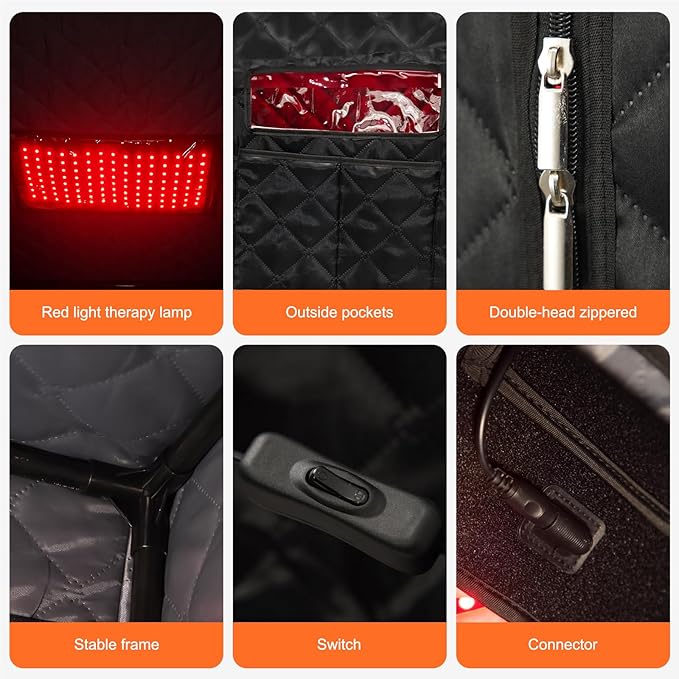 Gollense Red Light Sauna with Hot Air Heater, Portable Sauna for Home with 660nm Red Light Therapy Lamp Full Body Sauna Sweat Box, Thicken Tent, Folding Chair, Adjustable Temperature, Timer Setting