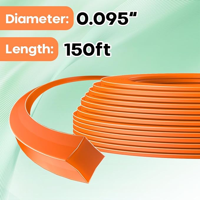 String Trimmer Line .095", 150 Feet Weed Eater String, Square Trimmer Line for Universal Replacement, Orange Premium Nylon String Trimmer Line for Medium& Heavy Grass&Weeds