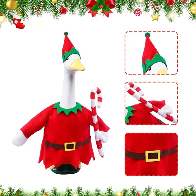 Christmas Toy Soldier Style Porch Goose Outfits,2 Pcs/Set Goose Clothes with Pointed Hat and Candy Cane Fits 23" Lawn Goose Statue,Red Christmas Outdoor Goose Costume,Yard Patio Garden Xmas Decor