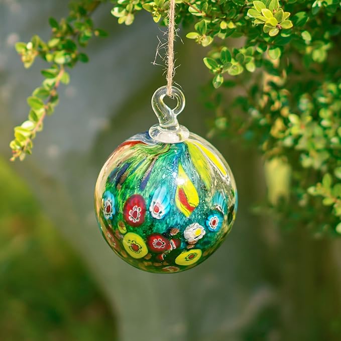 QFkris 4" Hand-Blown Glass Ornaments Glass Christmas Ornaments Friendship Balls for Christmas Tree Hanging Gardens Window Outdoor Gazing Ball Witch Balls for Women