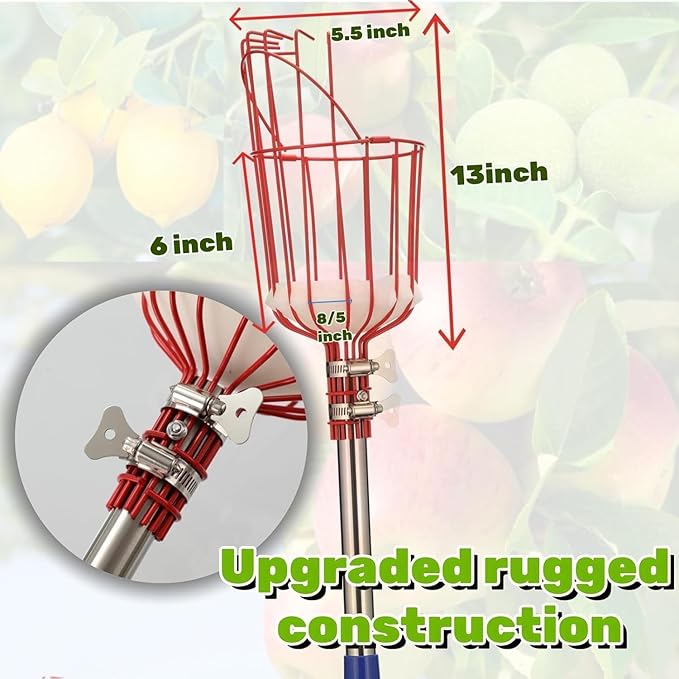 Adjustable Fruit Picker with Telescoping Handle and Basket, 5.5ft - Ideal for Apple, Orange, Avocado, Lemon, Pear, and Mango Harvesting