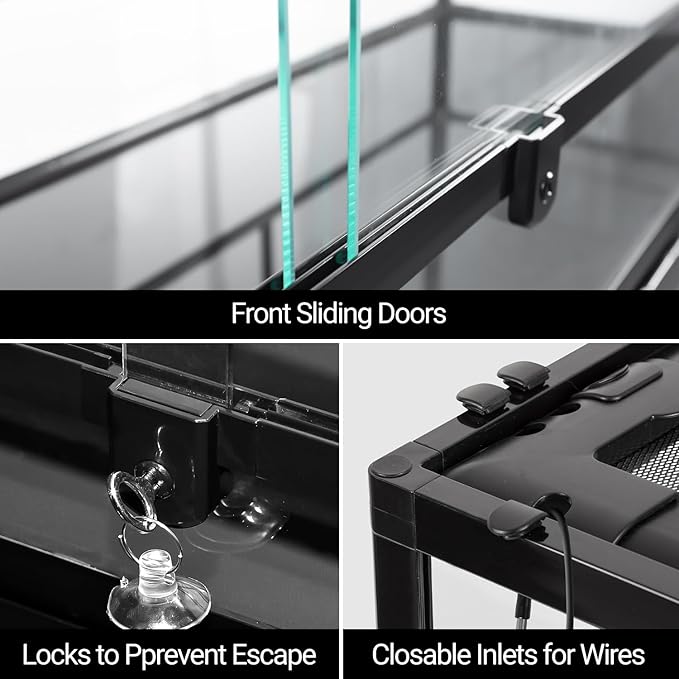 OiiBO 135 Gallon Reptile Terrarium, 48" x 18" x 36" Full Tempered Glass Vertical Reptile Tank,Front Sliding Door with Top Screen Ventilation Reptile Amphibian Tall & Extra-Long Habitat Enclosure Cage