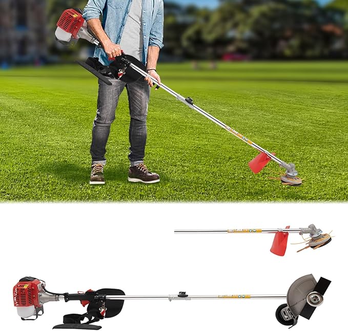 Weed Wacker Gas Powered, 26cc 2-Stroke Cordless Grass String Trimmer Lawn Edger, Weed Eater Brush Cutter with Shoulder Strap, Grass Trimmer Tools for Garden and Yard