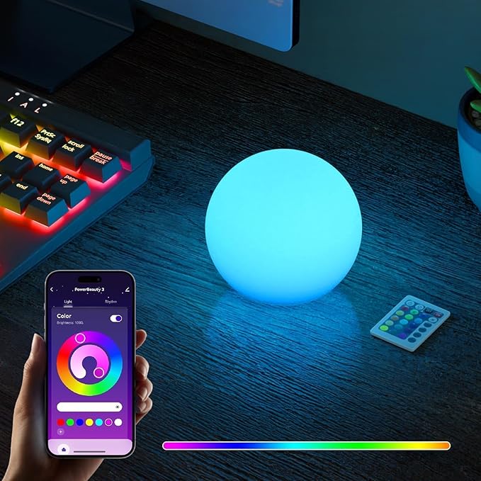 FUYO Floating Pool Lights, IP66 Water-Resistant LED Ball Mood Lamp with APP & Remote, Color-Changing Smart Night Light for Pool, Garden, Patio, Party, Indoor/Outdoor Decor (6-inch)