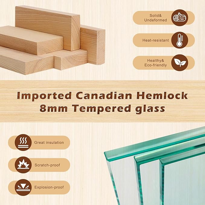Outdoor Barrel Steam Sauna for 2 Person, Canadian Hemlock Wood, 4.5KW Harvia Heater, 8mm Tempered Glass, Sauna Stone, Water Bucket, Ladle, Lights, 220V, 195°F