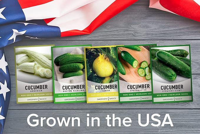 Gardeners Basics, Cucumber Seeds for Planting Outdoors 5 Variety Pack Armenian, Boston Pickling, Lemon, Spacemaster, Straight Eight Veggie Seeds