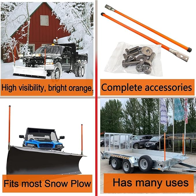 28'' Orange Snow Plow Blade Marker Guide Kit Solid All Steel Wire High Visibility with Stainless Steel Joint for Most Snow Plow Not Easy to Break and Rust Low Temperature Resistance