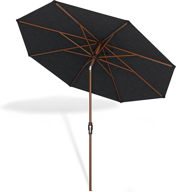 Midtown Umbrellas Sunbrella Umbrella Large Patio Umbrella 2-10 Feet Spectrum Carbon Fabric, Auto-Tilt Aluminum Frame Backyard Umbrella, Deck Umbrella, Garden Umbrella & Porch Umbrella - Wooden Pole