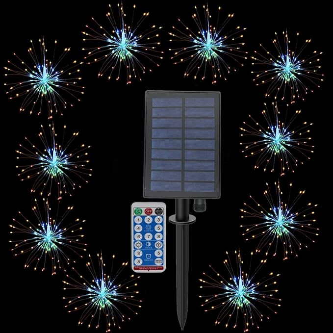 10 Pcs Total 600 LED Firework Copper Wire Lights, Fairy Twinkle Lights Solar String Lights 8 Modes Waterproof Starburst Lights for Christmas, Birthday, Bedroom, Corridor Patio, Wedding