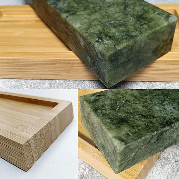 Large Size Polishing Sharpening Stone,Grit 10000# Knife Sharpener Whetstone Final Fine Polishing Natural Green Honing Oilstone for Knives Tools,Cutting Tools 180 * 60 * 30mm with Bamboo Base