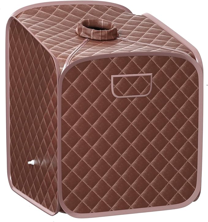 Giantex Portable Steam Sauna Spa 2L Folding Private Sauna Tent W/Chair Foot, Massage Roller, Absorbent Pad,9 Adjustable Temperature Levels for Stress Fatigue 33 x 33x 42 Inch (Coffee)