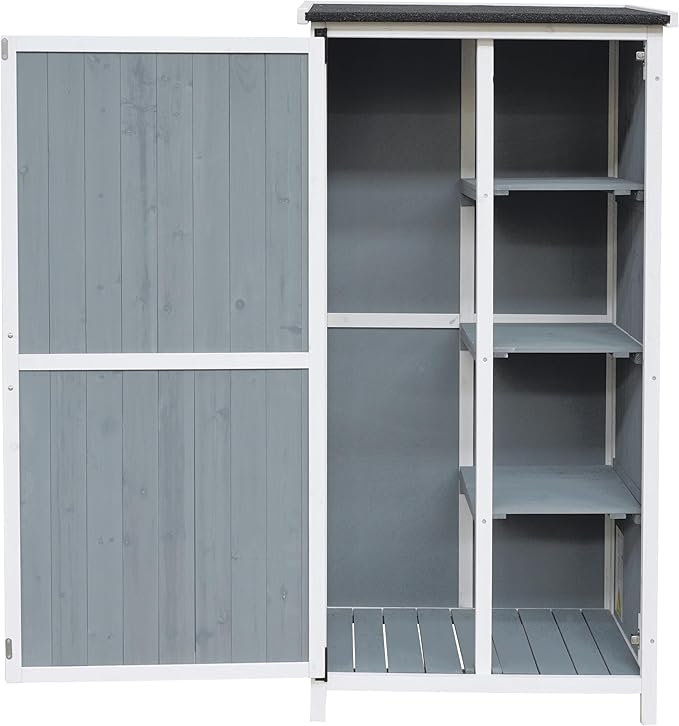 GDFStudio 54" Two-Tone Storage Shed Gray & White Design Outdoor Tool Storage House with Sloped Roof & 5 Customizable Compartments for Garden Patio Backyard, Gray