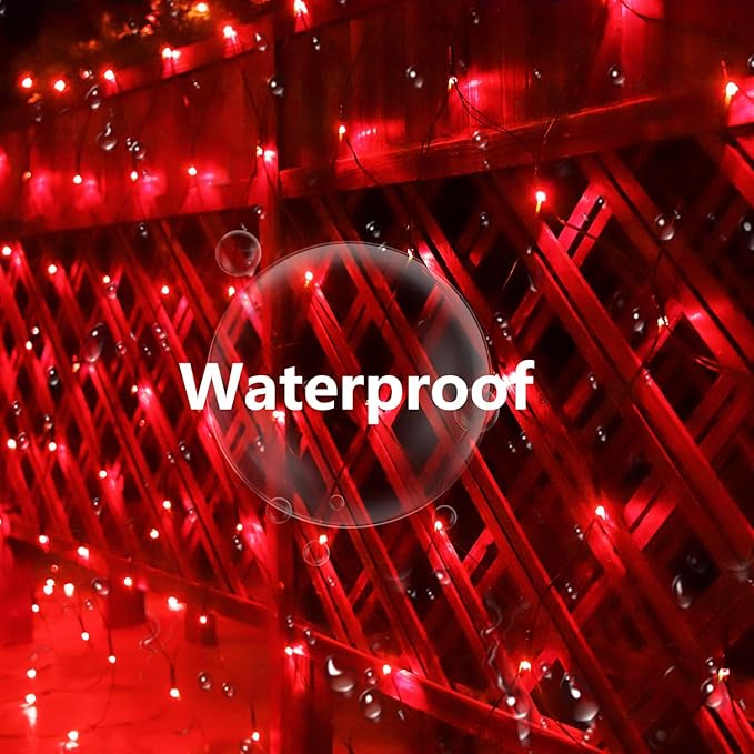Solar Net Lights Outdoor Mesh Lights Christmas Decorations, 200LED String Tree Wrap Waterproof 19 Modes for Bushes, Fence,Garden, Shrubs,Trunk, Halloween,Xmas Decor (Red, 9.8ft x 6.6ft)
