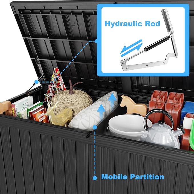 Vixzen 200 Gallon Resin Deck Box, Lockable Outdoor Storage Box for Patio Cushions Storage Furniture,Garden Tools, Pool Supplies, Weatherproof and UV Resistant- Black