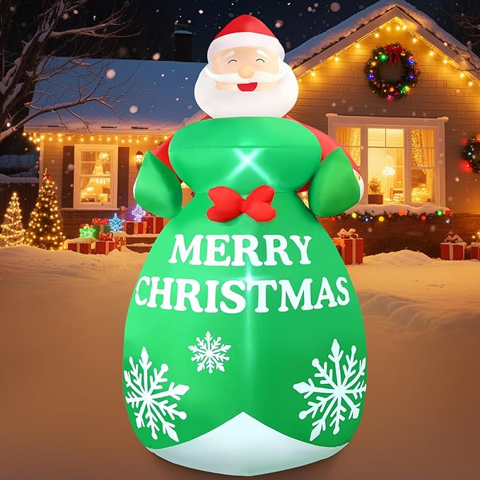 2025 Christamas Inflatable Santa Claus 8FT Santa Holding A Gift Bag Christamas Inflatables Outdoor Decoration Xmas Santa Blow Up Yard Decorations Built-in 4 LEDs for Holiday Party Yard Garden Lawn