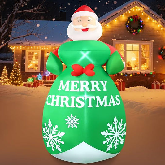 2025 Christamas Inflatable Santa Claus 8FT Santa Holding A Gift Bag Christamas Inflatables Outdoor Decoration Xmas Santa Blow Up Yard Decorations Built-in 4 LEDs for Holiday Party Yard Garden Lawn
