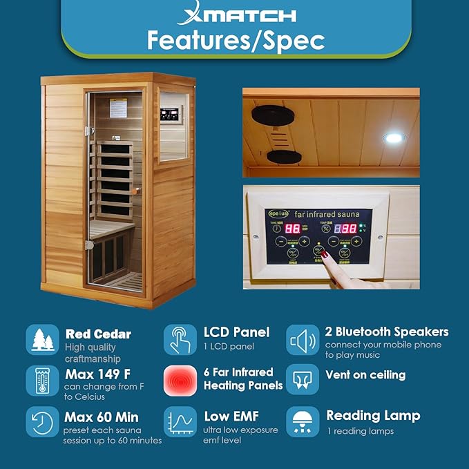 Saunas 909Mini Far Infrared Sauna, Indoor Dry Sauna (Red Cedar, 1 Person Mini Size Right Door)