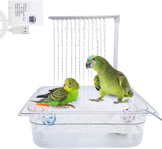 kathson Parrot Bathtub with Pump,Large Automatic Bird Bath Shower Fountain,Parakeet Bath Tub with USB Electric Water Cycle,Bathing Container for Cockatiel,Cockatoo,Lovebird,African Grey,Conure,Budgie