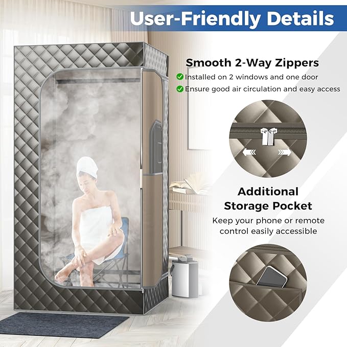 Giantex Portable Sauna Box, Full Body Steam Sauna for Home with 3L Generator, Remote Control, Folding Chair & Wooden Foot Roller, Lightweight Single Person Sauna Tent, 36" x 36" x 72", Gray