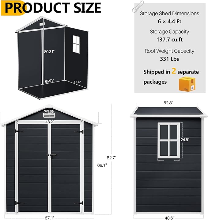 HUGROVE 6×4 Outdoor Storage Shed with Floor, Waterproof & UV-Resistant Resin Garden Shed for Backyard, Weather-Resistant Plastic Tool Shed with Lockable Double Doors, Air Vents & Side Window