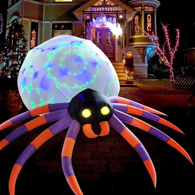 DomKom 8FT Halloween Inflatable Decorations Spider, Build-in Magic LED Lights Holiday Blow Up Yard Decoration for Halloween Holiday Party Outdoor,Garden Yard Lawn Decor