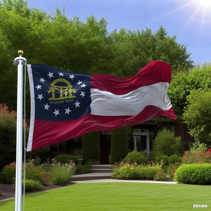 Georgia State Flag 4x6 Ft Deluxe Full Embroidered Premium Polyester Durable GA Outside Flag with Sewn Stripes and Brass Grommets for Indoor/Outdoor