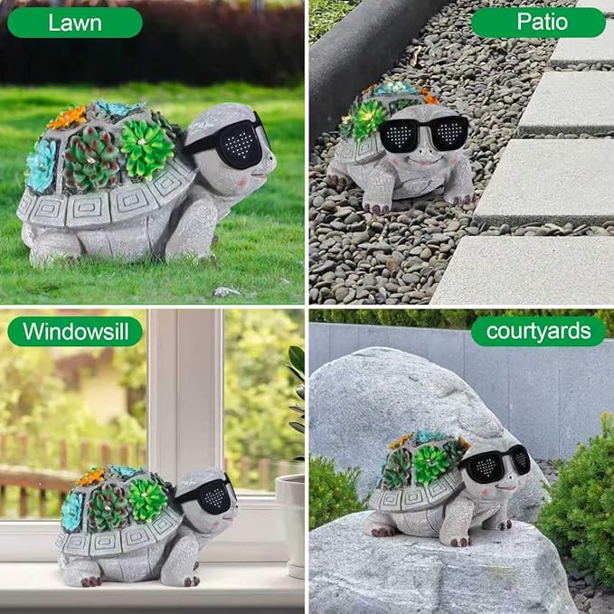 Solar Garden Statues Turtle with Succulent and LED Lights Birthday Gifts for Women Mom Grandma Solar Outdoor Decor for Patio Backyard Yard Lawn Decoration-Unique Housewarming Gifts