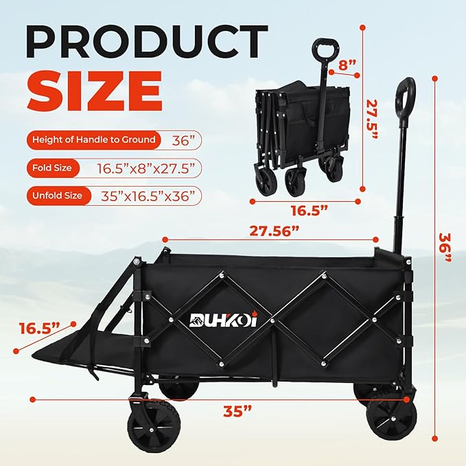 Collapsible Tailgate Wagon with Wheels, Compact Size Folding Utility Cart, 380LBS Capacity for Garden, Grocery, Beach, Camping – Portable Heavy Duty Cart